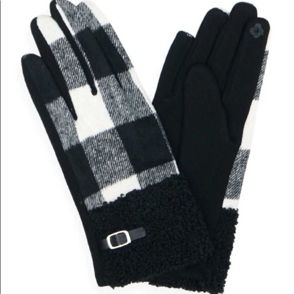 New Women’s Cute Buffalo Plaid Smart Touch Gloves With Sherpa Cuff